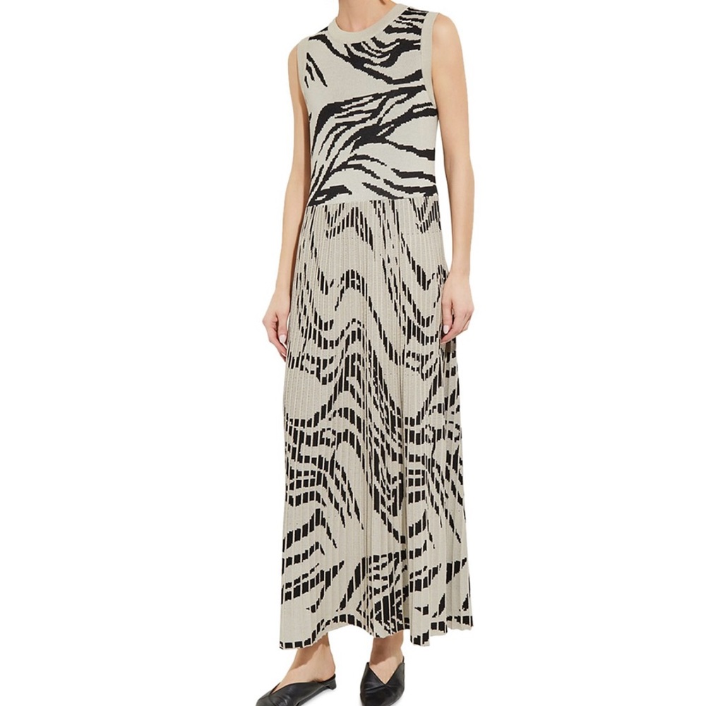 Misook Elegant contrast Zebra pleated Maxi Dress Medium